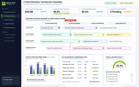 Modern enterprise software interface displaying quarterly technology initiati Stock Illustration