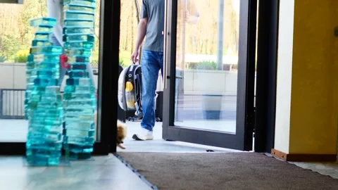 A Modern Entryway Designed for Both Pets and Guests, Welcoming with Open Arms Stock Footage 307485679