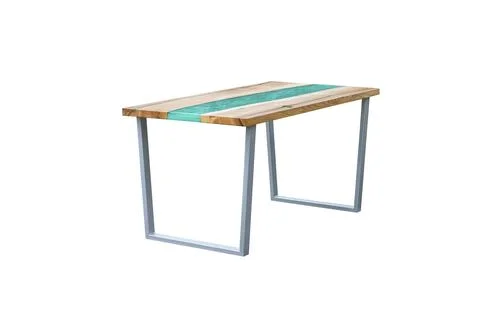 Modern epoxy dining table on white background. Interior element Stock Photos