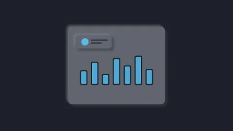 Modern equalizer bar audio control interface with play button on dark gray .. Stock-Illustration