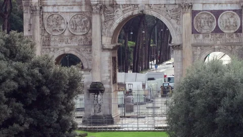 The modern era beyond the Arch of Constantine, Rome, Italy - 4k - ProRes Stock Footage 146026672