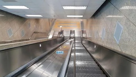 Modern escalator electronic system moving vintage filter Stock Photos
