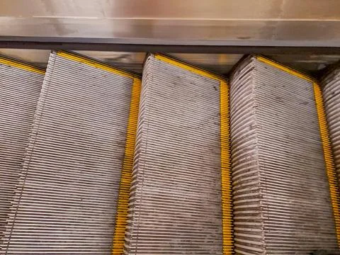 Modern escalator electronic system moving. escalator in the subway in Czech Stock Photos