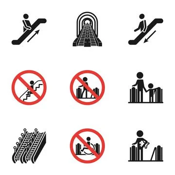 Modern escalator icon set, simple style Stock Illustration