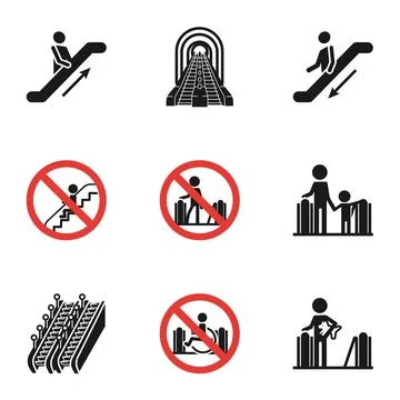 Modern escalator icon set, simple style Stock Illustration