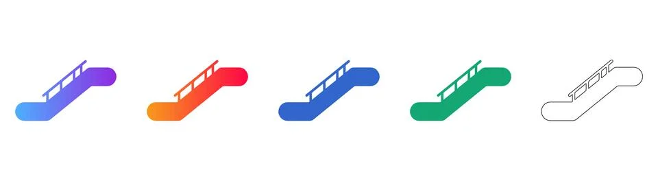 Modern Escalator Icons Collection with Gradient Colors and Outline Design Stock Illustration