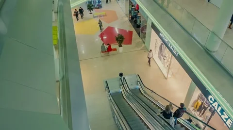 Modern escalator with a large hypermarket Stock Footage 63323237