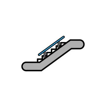 Modern escalator side view vector icon with blue handrail and gray steps Stock Illustration