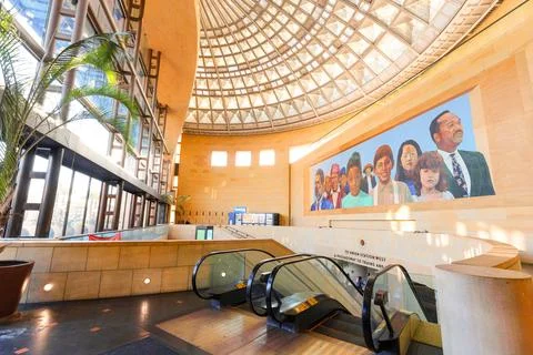 Modern Escalators and Dome Skylight at Los Angeles Union Station Stock Photos