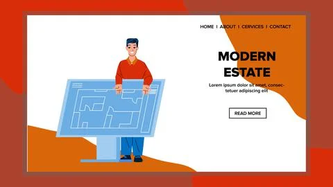 Modern Estate Developing Designer Architect Vector Stock Illustration