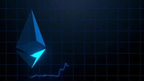 Modern Ethereum sign hologram with chart going up. Digital currency concept. Cry Stock Footage