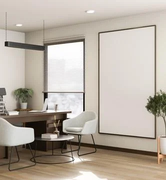 Modern executive office with blank poster frame mockup Stock Illustration