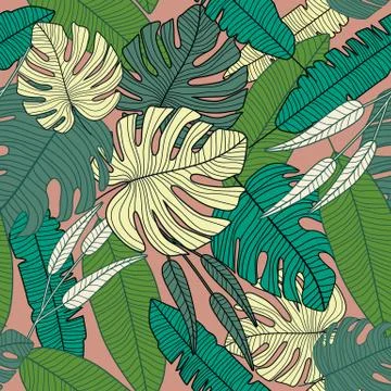 Modern exotic tropical pattern, botanical leaf seamless pattern. Stock Illustration