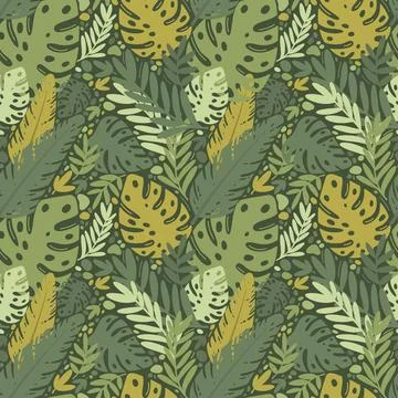 Modern exotic tropical seamless pattern. Vector leafes eps 10 Stock Illustration