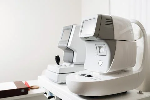 Modern eye testing device standing in the lab. Tonometer in ophthalmologist's Stock Photos