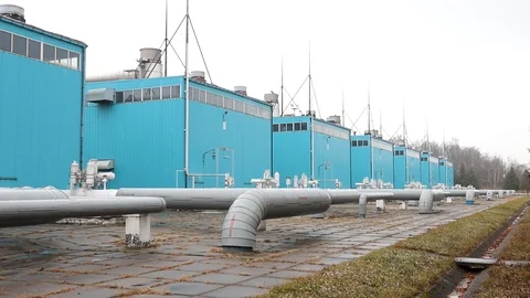 A modern facility with pipes or a powerful technological area. Gas technical Stock Footage 126639194