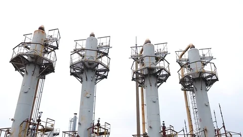 A modern facility with pipes or a powerful technological area. Gas technical Stock Footage 126639505
