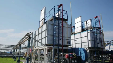 Modern facility with pump or powerful process area at the oil depot or tank farm Stock Footage 199487745