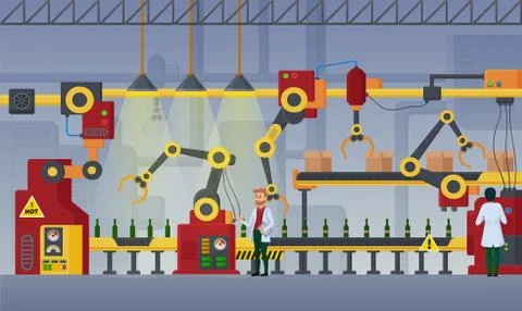Modern factory, assembly line vector illustration Stock Illustration