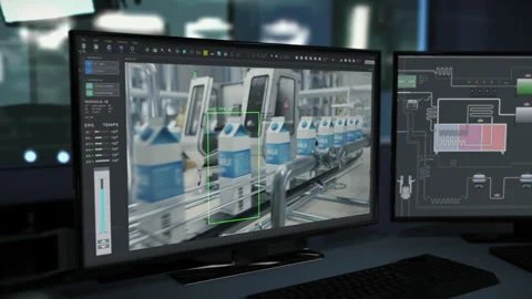 Modern factory computer software scanning the product packages on the conveyor 스톡 동영상 265088134