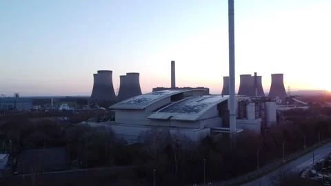 Modern factory solar panel rooftop and fossil fuel power station at Stock Footage 171274124