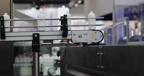 Modern factory technology manages detergent bottle production and packaging Stock Footage 346226625
