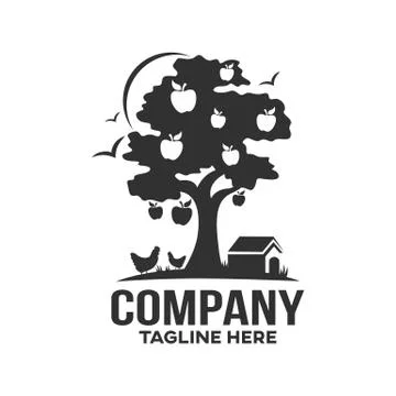 Modern farm and apple tree logo. Vector illustration. Stock Illustration