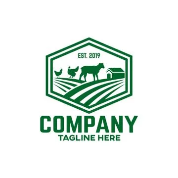 Modern farm in the hexagon logo. Vector illustration. Stock Illustration