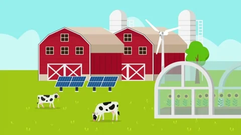 Modern farm with solar panel and windmills Stock Footage 219978497