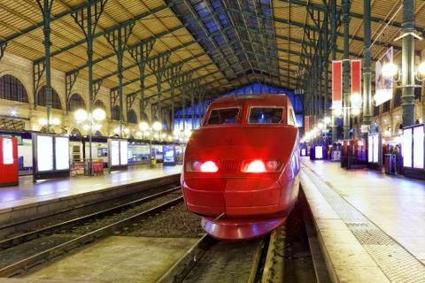 Modern Fast Passenger Train  train at the station. Paris Stock Photos