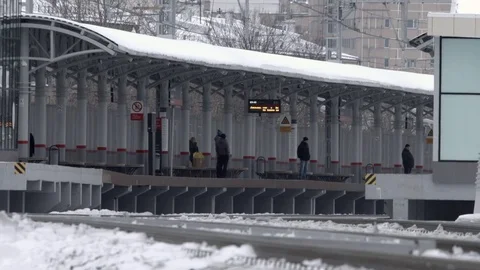 Modern Fast Train arrives at the station, slow motion Stock Footage