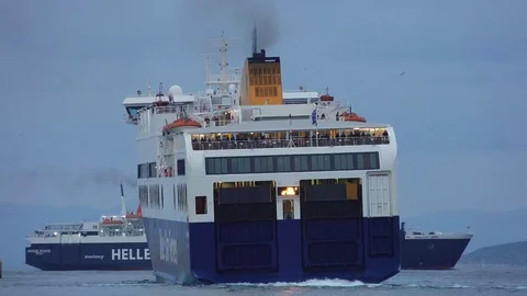 Modern ferry leaving the port Stock Footage 89963707