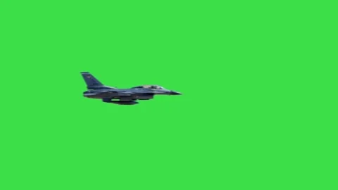 Modern fighter jet flying fast across green screen background for military use Stock Footage 329964489