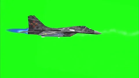 Modern Fighter Jet Flying Side View on Green Screen Chroma Key Background Stock Footage 324561900