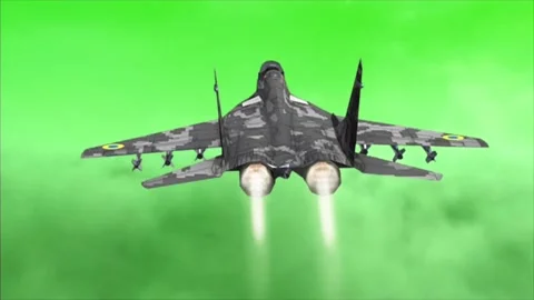 Modern Fighter Jet Flying Side View on Green Screen Chroma Key Background (2 Stock Footage 324561903