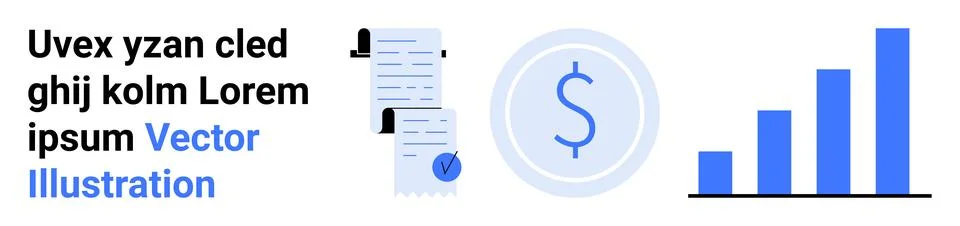 Modern Financial Analytics Elements with Documents and Growth Graph Stock Illustration