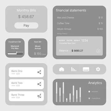 Modern financial dashboard UI kit with banking and analytics components Stock Illustration