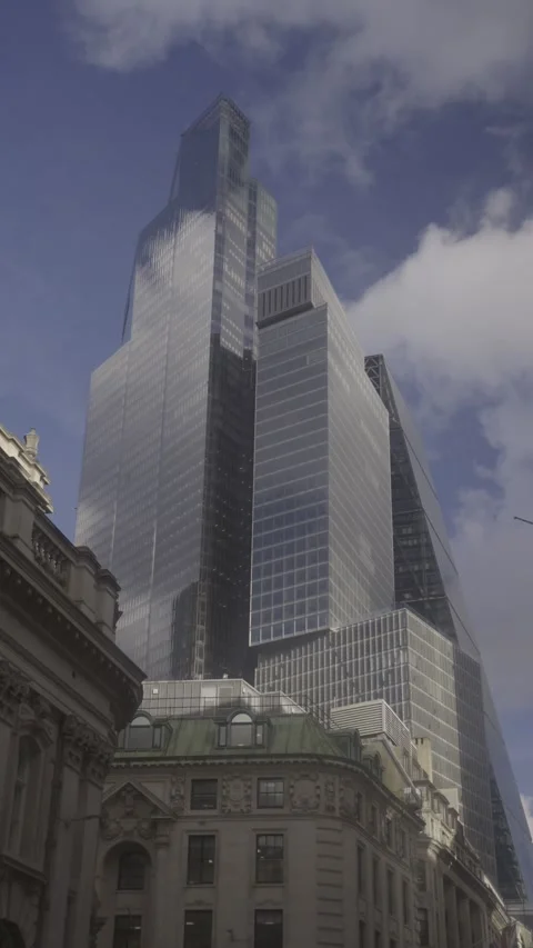 Modern Financial District Skyscraper Towering Over City. Vertical Format Stock Footage 328667766