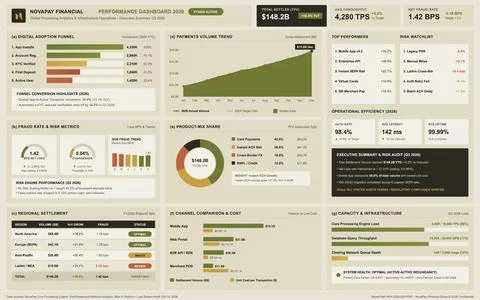 Modern financial interface displaying digital banking metrics, payment volume Stock Illustration