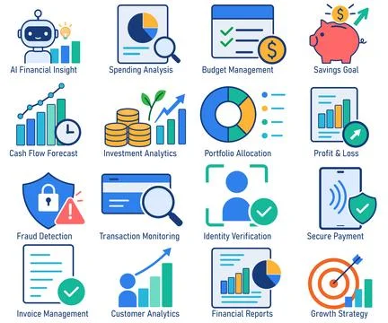 Modern Fintech Financial Analytics Icon Set Stock Illustration