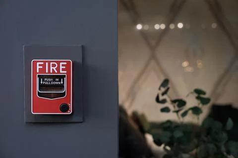 Modern fire alarm pull station 库存照片