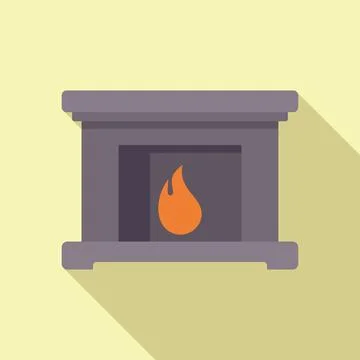 Modern fireplace burning with orange flame flat design icon with long shadow Stock Illustration