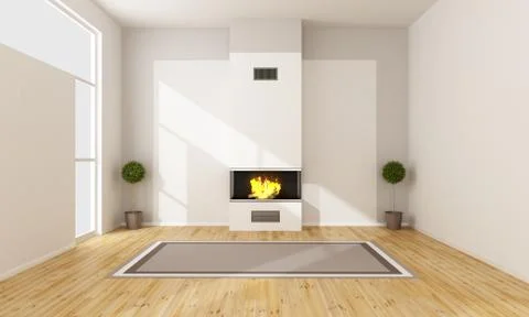Modern fireplace in a empty room Stock Illustration
