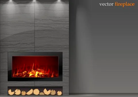 Modern fireplace with fire Stock Illustration
