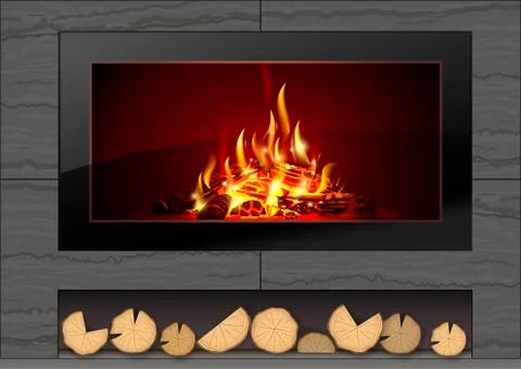 Modern fireplace with fire Stock Illustration