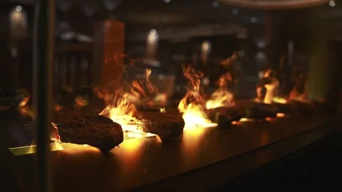 Modern Fireplace with Flickering Flames in Elegant Interior Setting Stock Footage 306838373