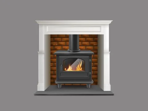 Modern fireplace with metallic firebox vector Stock Illustration