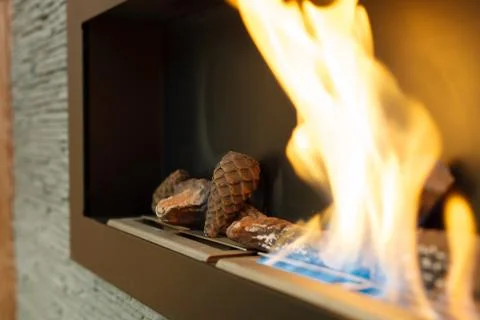 Modern fireplace. Stock Photos