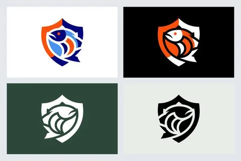 Modern Fish Shield Logo Vector Set Stock-Illustration