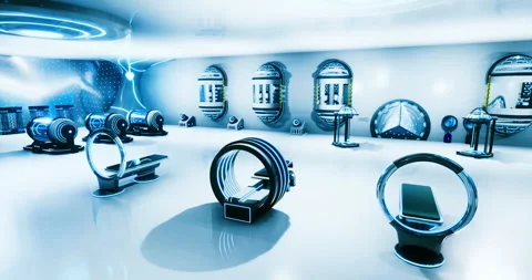 Modern fitness studio featuring advanced equipment and bright lighting Stock Footage 327255123
